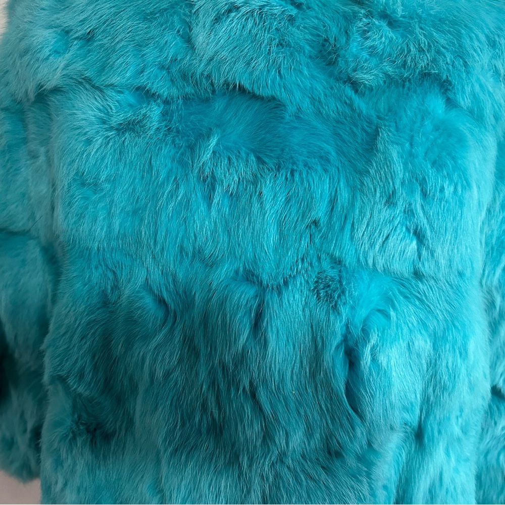 Elegant Turquoise Rabbit Fur Jacket - Picture 2 of 4